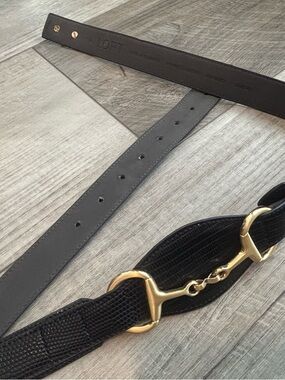 LOFT Black Leather Belt with Gold Horsebit Hardware